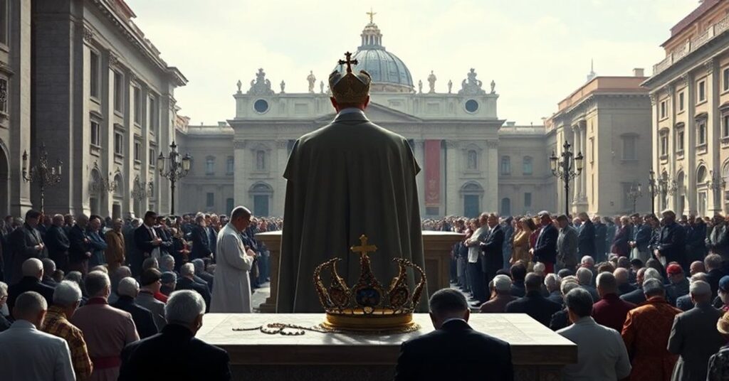 Wizerunek symbolizujący faktyczny stan Kościoła po Soborze Watykańskim II: pusty ołtarz w Watykanie i fałszywi "papieże" Bergoglio i Prevost w tle.