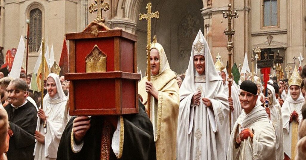 Tradycyjne katolickie obchodzenie 400-lecia obecności relikwii św. Wiktorii w Łowiczu, z podkreśleniem modernistycznej deformacji kultu.