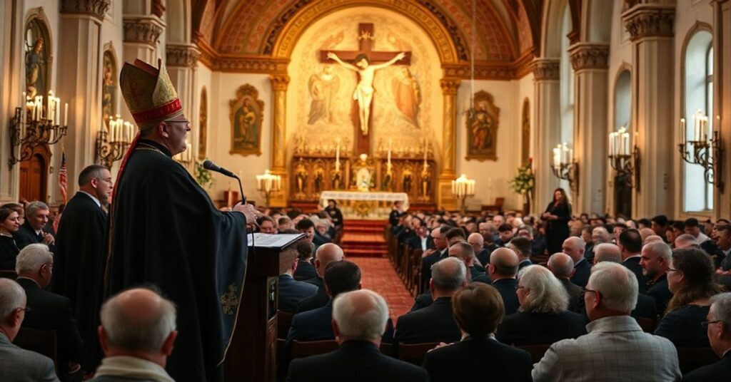 Sobór w Kalwarii Zebrzydowskiej z "arcybiskupem" Markiem Jędraszewskim podczas przemówienia o obronie krzyża.