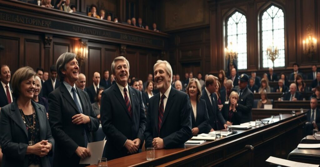 Scena w kanadyjskim parlamencie przedstawiająca liberalnych posłów śmiejących się z odrzucenia poprawki do ustawy C-9 dotyczącej wolności religijnej.