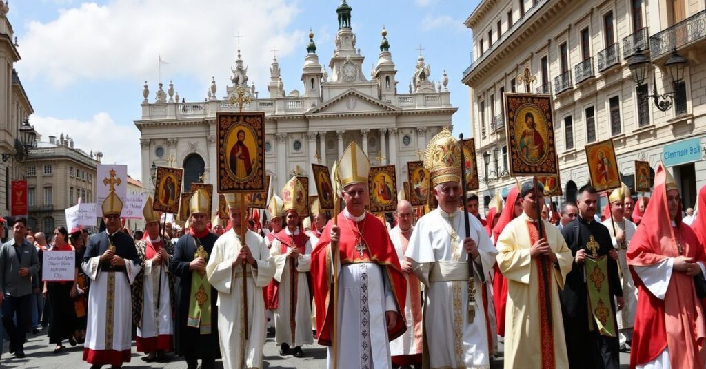 Procesja katolicka w Madrycie z kardynałem José Cobo na czele
