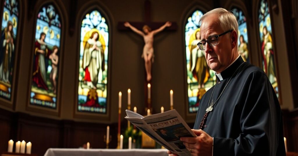 Kapłan w tradycyjnym stroju modli się przed ołtarzem podczas przerażającej statystyki aborcji chemicznej