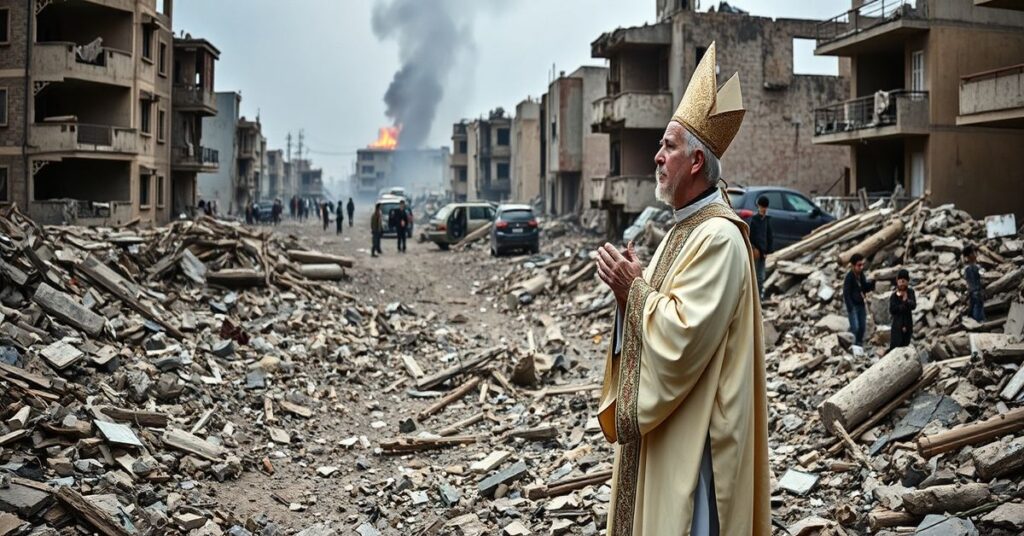 Sobór katolicki w Libanie po izraelskim ataku z kapłanem modlącym się za pokój