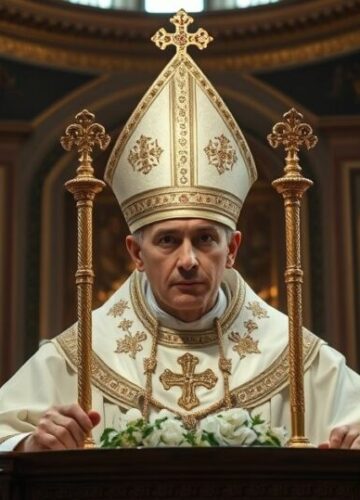 Kapłan modlący się w tradycyjnej kaplicy jako symbol katolickiej wiernej pobożności Religijna scena kapłana modlącego się w kaplicy, symbolizująca wierność tradycyjnym wartościom katolickim