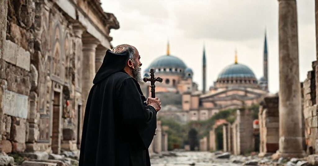 Sedevacantysta kapłan modli się w ruinach Hagii Sophii w Stambule