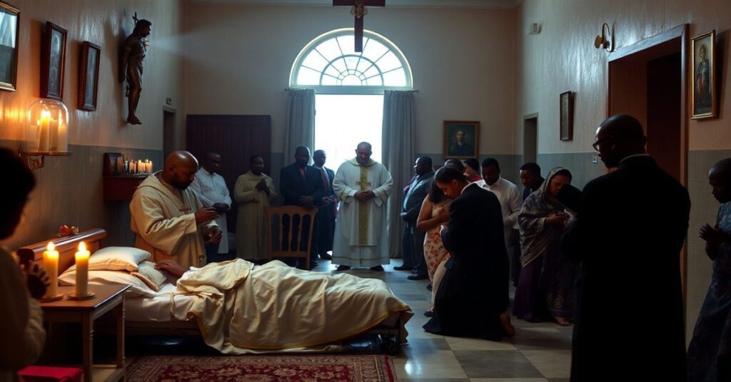 Sedevacantystyczny kapłan udziela Sakramentu Chorych w kaplicy szpitala w Kamerunie