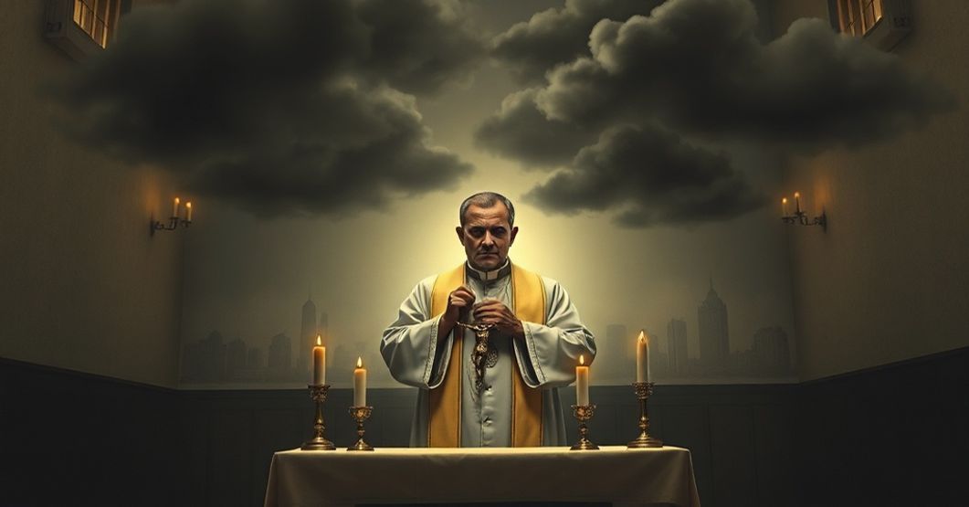 Kapłan w modlitwie podczas apostazji współczesnych struktur Prawdziwy kapłan katolicki w modlitwie w czasie wielkiej apostazji współczesnych struktur