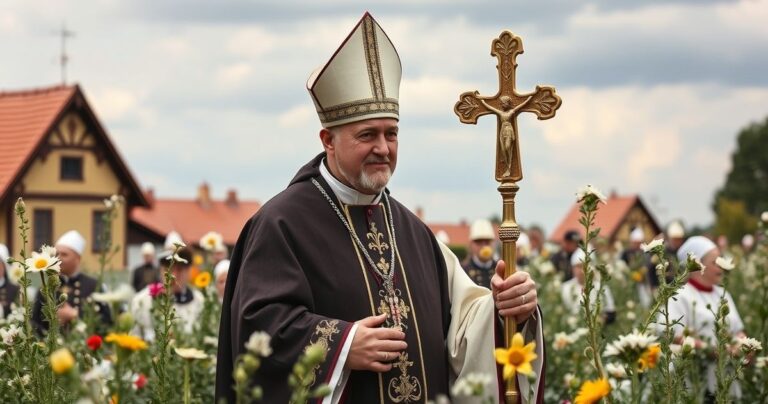 Zdjęcie katolickiego kapłana modlącego się w kaplicy, wyrażające głębię duchowości i refleksji nad królowaniem Chrystusa