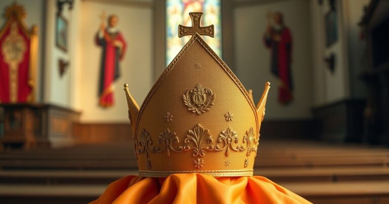 Kapłan w habicie modlący się w tradycyjnym kościele katolickim, symbol głębokiej wiary i wierności naukom Kościoła.