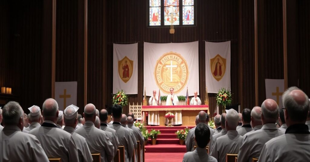 Kapłani w spodenkach na boisku do futsalu w Pelplinie, symbolizujący duchową kapitulację.