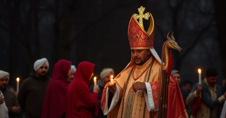 Katolicki kapłan modlący się w afrykańskim krajobrazie, symbolizujący duchowe odrodzenie i nadzieję w obliczu kryzysu w Sudanie