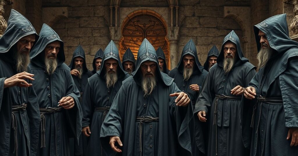 Kapłan katolicki w ornatach trzymający świecę w ciemnej, sakralnej przestrzeni kościoła, symbolizujący moralną walkę i duchową czujność wobec zagrożeń cyfrowych