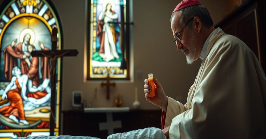 Kardynał Grzegorz Ryś udziela namaszczenia chorym w szpitalu, z akcentem na sakrament i obecność Chrystusa w cierpieniu.