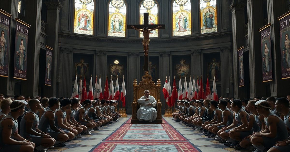 Kard. Robert Prevost jako rzekomy papież Leon XIV w audiencji z olimpijczykami w Watykanie