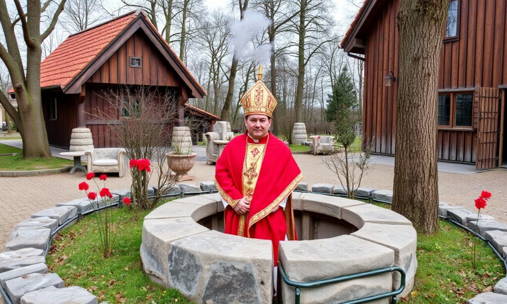 Kardynał Béchara Boutros Raï podczas inauguracji Miesiąca Maryjskiego w Harissie, otoczony zniszczeniami wojennymi i cierpiącymi mieszkańcami Libanu.