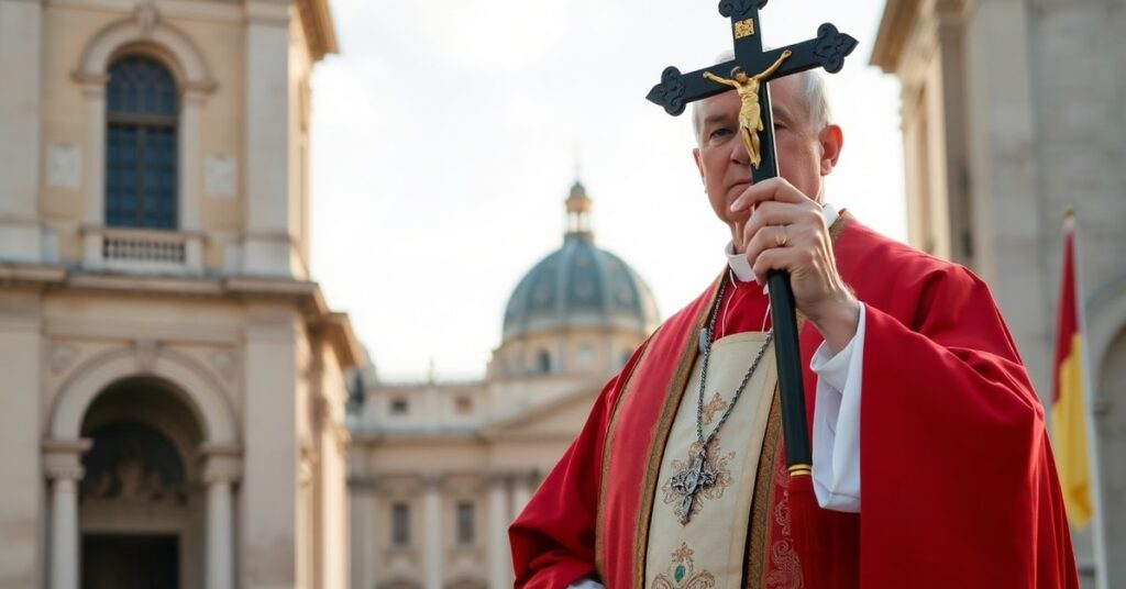 Kardynał w tradycyjnych ornatach potrzebuje Chrystusa Króla w porozumieniach pokojowych