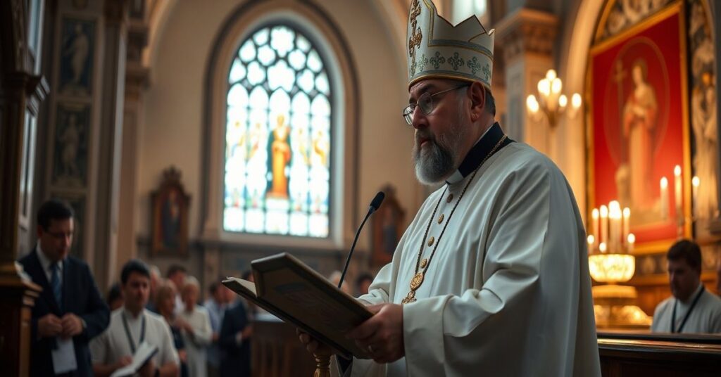 Kardynał Víctor Manuel Fernández przed tradycyjnym ołtarzem w kościele tridentyńskim