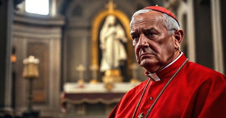 Portret Kardynał Manuel Fernández w tradycyjnym stroju biskupim w Bazylika Św. Piotra, ukazujący obawę wobec nowoczesnych interpretacji tytułu Współodkupicielki