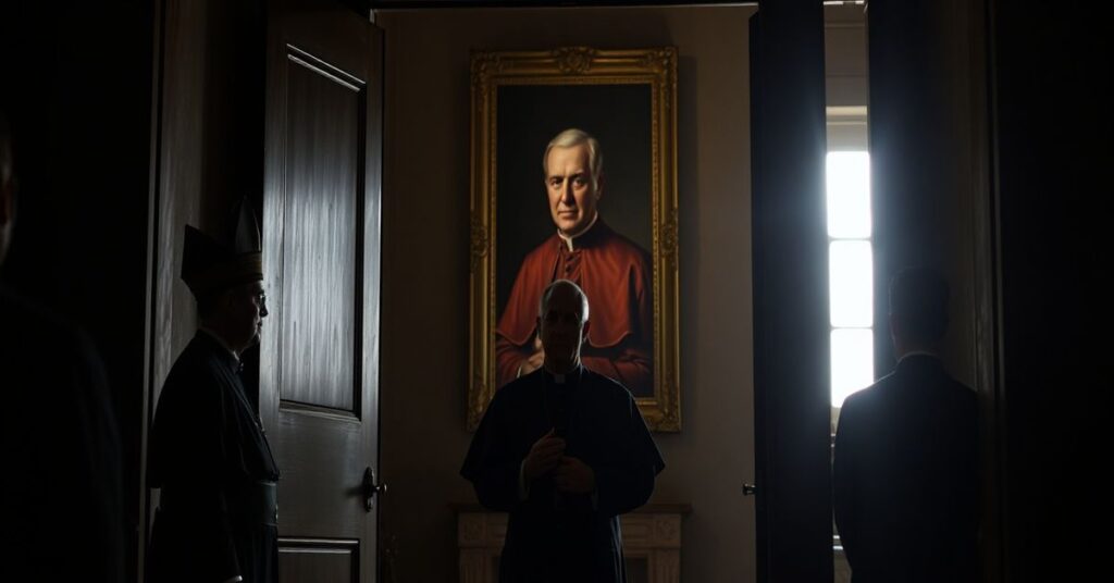 Zdjęcie przedstawiające otwarcie archiwum krakowskiej kurii przez kardynała Grzegorza Rysia w 2026 roku. W tle widoczne jest portret Karola Wojtyły.