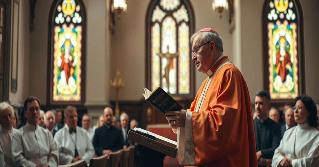 Kardynał Grzegorz Ryś podczas homilii dla ruchu Comunione e Liberazione w Krakowie, 31 marca 2026. Scena ukazuje tradycyjny kościół z witrażami i skupionymi słuchaczami.
