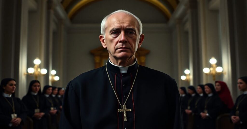 Obraz przedstawiający kardynała Jean-Clauda Hollericha w kaplicy watykańskiej, symbolizujący kryzys doktrynalny sekty posoborowej w kwestii święceń diakonatu kobiet.