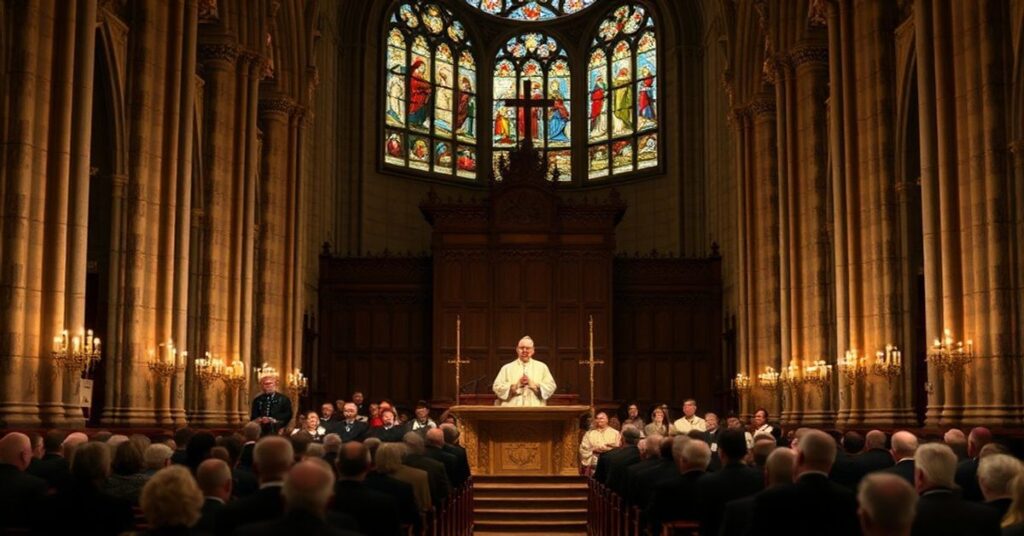 Zgromadzenie katolickie podczas Tygodnia Modlitw o Jedność Chrześcijan z Kardynałem Kurtem Kochiem na kazańcu.