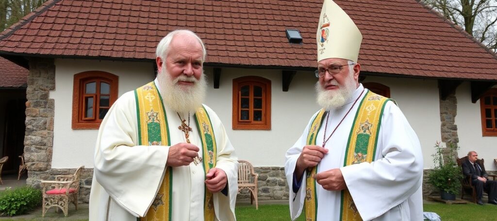 Kardynał Konrad Krajewski i diakoni w Kosarzyskach pracujący na polu