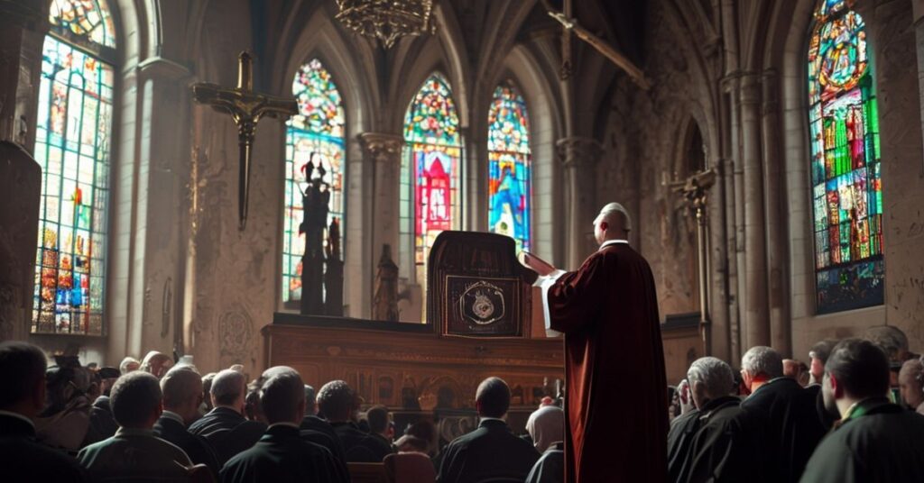 Kardynał Pietro Parolin podczas homilii w katedrze kopenhaskiej ku czci św. Oskara, symbolizującej modernistyczne wypaczenie misji Kościoła