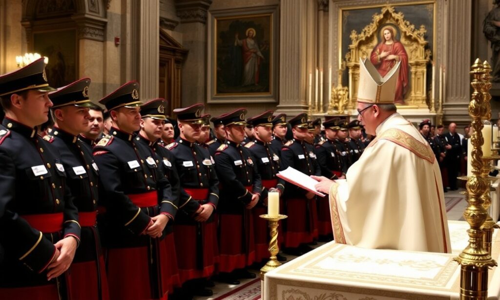 Kardynał Pietro Parolin podczas homilii w Bazylice św. Piotra do nowych rekrutów Gwardii Szwajcarskiej