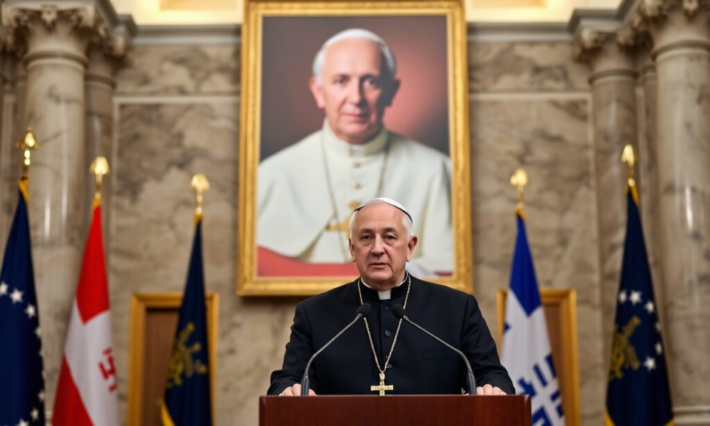 Kardynał Pietro Parolin podczas konferencji prasowej w Watykanie