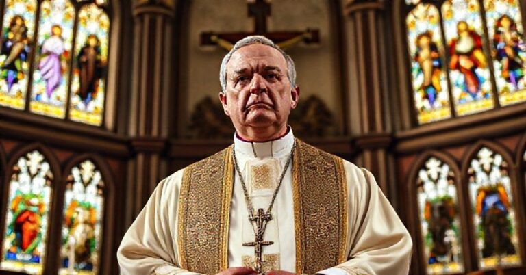 Kardynał w tradycyjnych szatach liturgicznych w katowickiej katedrze, głośno potępiający moralne upadki związki partnerskie promowane przez lewicę.