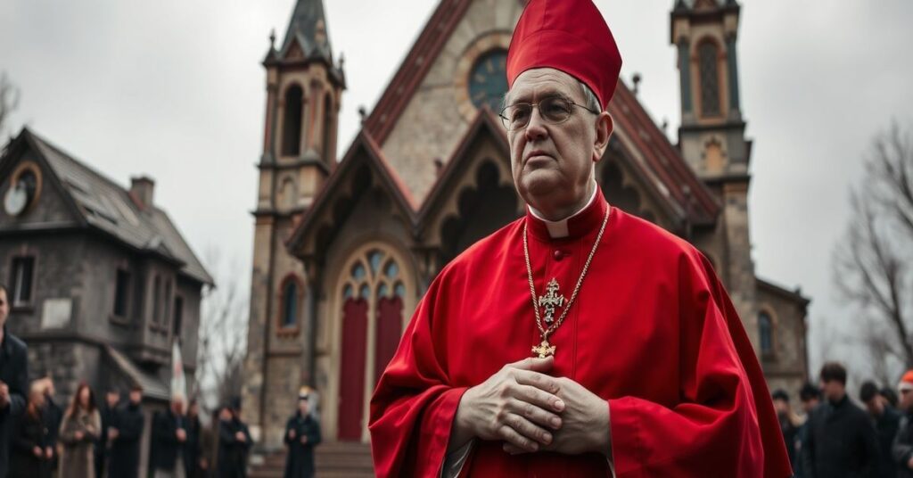 Kardynał Timothy Radcliffe przemawia przed kościołem w Kijowie podczas wojny na Ukrainie w 2026 roku.