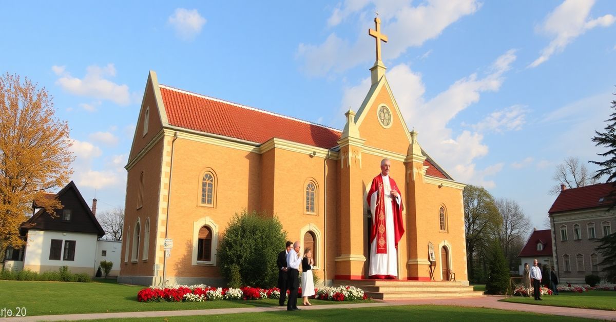 Kardynał Robert Sarah w tradycyjnym ornaty stojący przed ołtarzem w kościele.