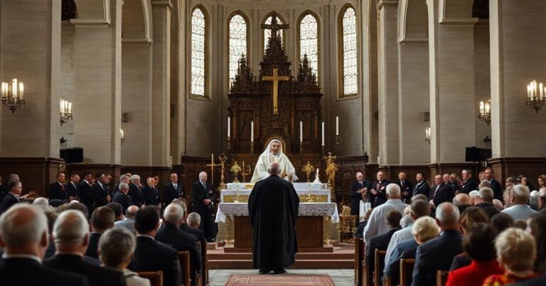 Wnętrze łódzkiej katedry podczas kontrowersyjnej mszy dziękczynnej kardynała Grzegorza Rysia z udziałem przedstawicieli władz i protestanckich sekciantów