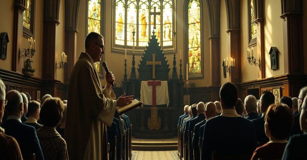Kardynał Ryś wygłasza homilię w ramach ruchu Światło-Życie w tradycyjnym kościele.