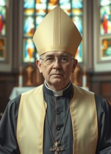 Ksiądz w tradycyjnym kościele – obraz katolickiej autentyczności Ksiądz w tradycyjnej sutannie, modlący się w starym kościele z witrażami, symbolizujący autentyczną katolicką wiarę przeciw modernistycznym tendencjom