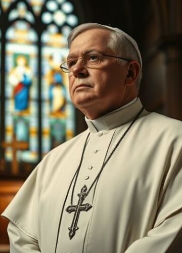 Kardynał w tradycyjnym kościele - wyraz pobożności i krytyki modernizmu Kardynał w tradycyjnych szatach w kościele, ukazujący powagę i pobożność, symbolizujący krytykę modernistycznych tendencji w Kościele katolickim