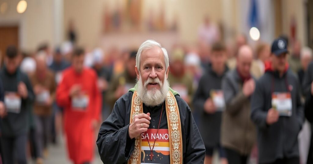 Kardynał Jean-Paul Vesco stoi przed bazyliką Santa Maria in Ara Coeli podczas Maratonu Rzymskiego 2026 roku.