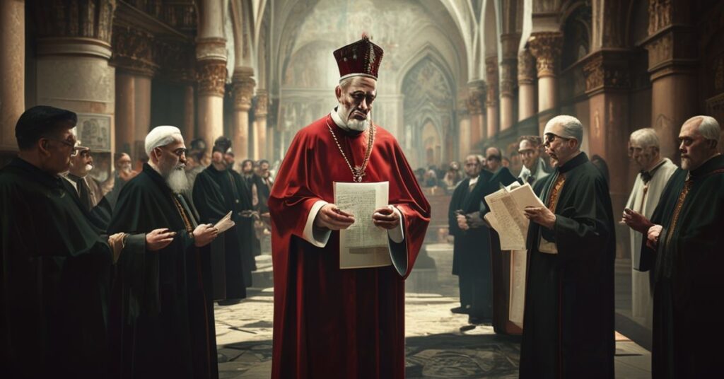 Kardynał Józef Zen w bazylice rzymskiej otoczony przez modernistycznych "kardynałów" podczas konsystorza