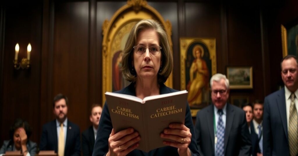 Kobieta katolicka Carrie Prejean Boller na przesłuchaniu komisji ds. wolności religijnej z wicegubernatorem Danem Patrickiem.