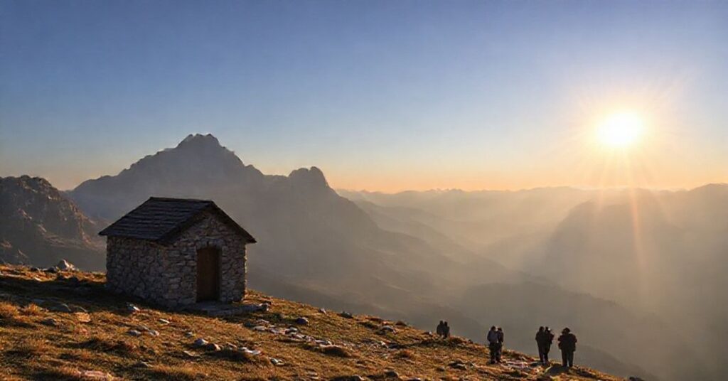 Piękny widok na Karkonosze z kaplicą św. Wawrzyńca w tle, oddającą ducha modlitwy i kontemplacji