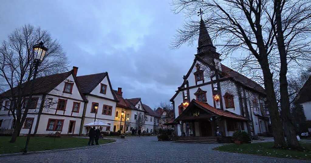 Karmelitański tercjarz Karol Kaleta w tradycyjnym szkaplerzu modli się przed obrazem Matki Bożej.