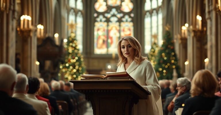 Kate Winslet podczas modernistycznej 'adoracji bożonarodzeniowej' w Opactwie Westminsterskim