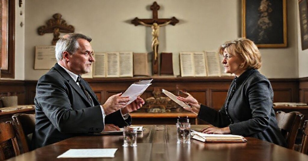 Piotr Janowicz i Barbara Nowacka podczas dyskusji na temat kontrowersyjnych reform edukacyjnych w katolickim kontekście