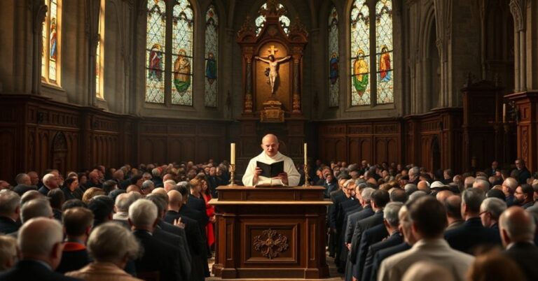 Wnętrze tradycyjnego kościoła katolickiego podczas uroczystości w katedrze w Kielcach 11 listopada 2025