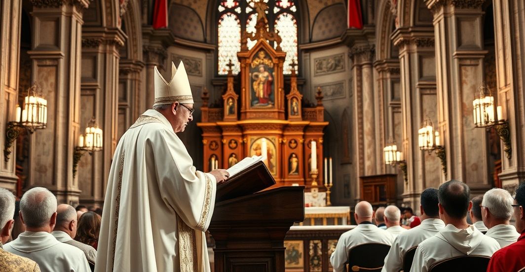 Klasztor katolicki, kapłan w liturgii, powaga, tradycyjna ceremonia, krytyka modernistycznego Kościoła, duchowa kontemplacja.