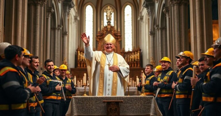 Wnętrze katedry opolskiej podczas fałszywej ceremonii z udziałem fałszywego biskupa Waldemara Musioła i pracowników budowlanych.