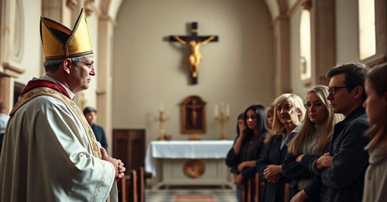 Tradycyjny katolicki obraz przedstawiający kryzys godności człowieka w społeczeństwie współczesnym.