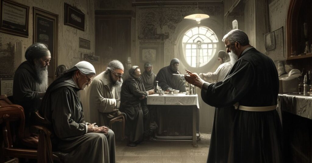 Scena w warszawskim Grochowie ukazująca bezmoc ludzi wobec śmierci bez nadziei zbawienia w katolickim nurcie tradycyjnym.