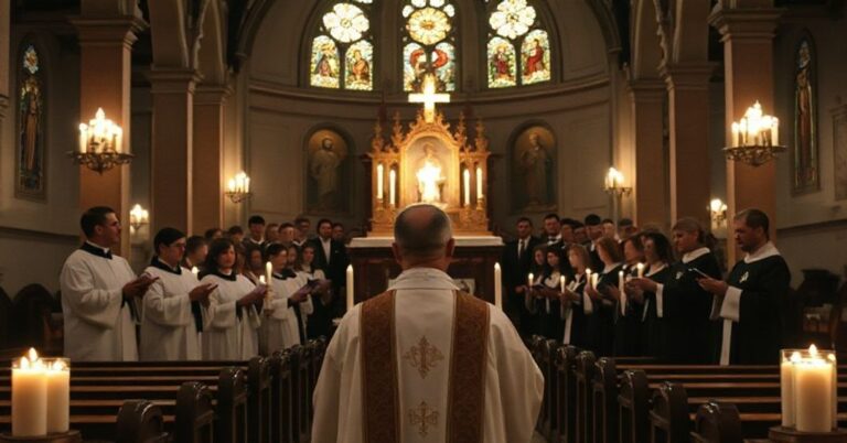 Tradycyjna katolicka liturgia z pełnymi honorami wobec Najświętszego Sakramentu.